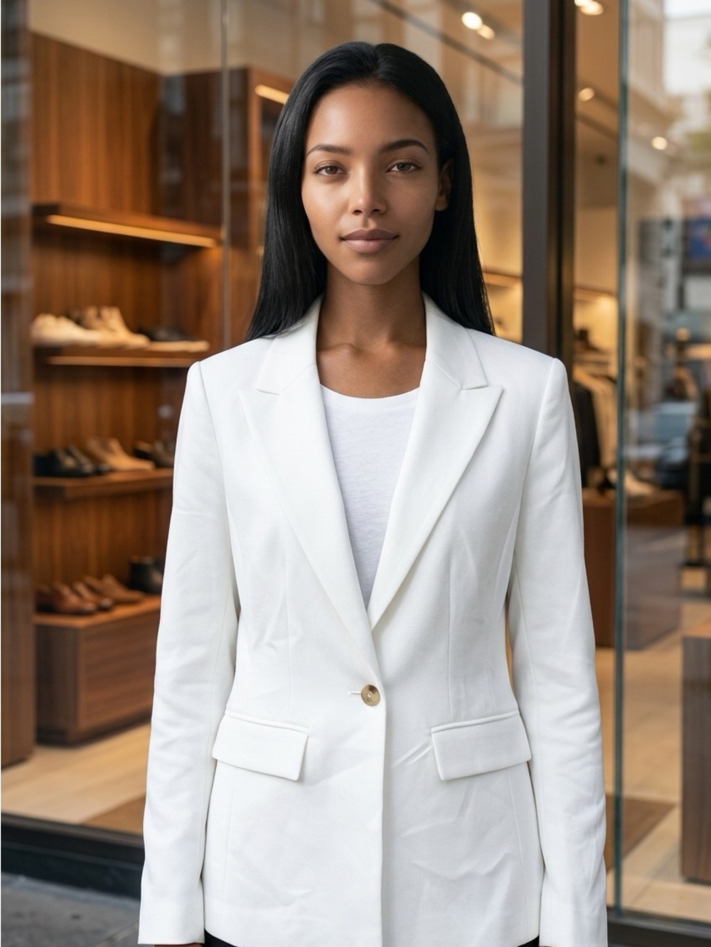 Suit Blazer with Flap Pockets Women's White - New